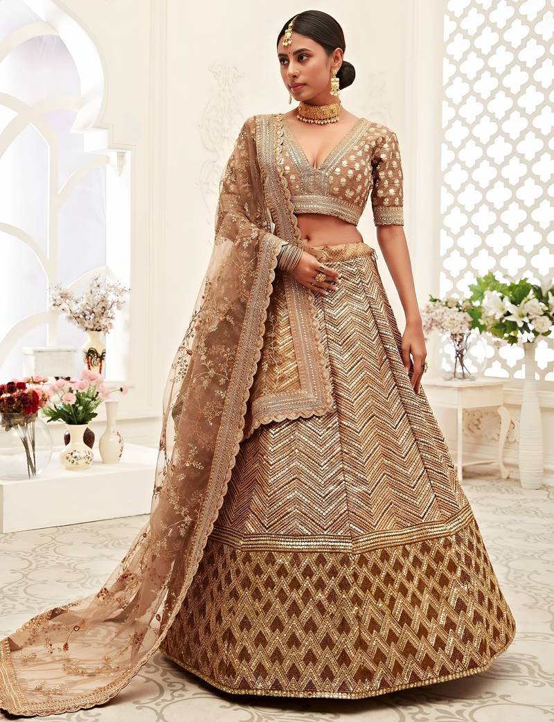champagne silk blend embroidered lehenga choli
