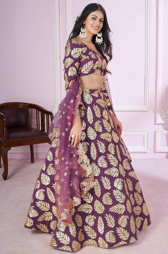 purple georgette embroidered lehenga choli