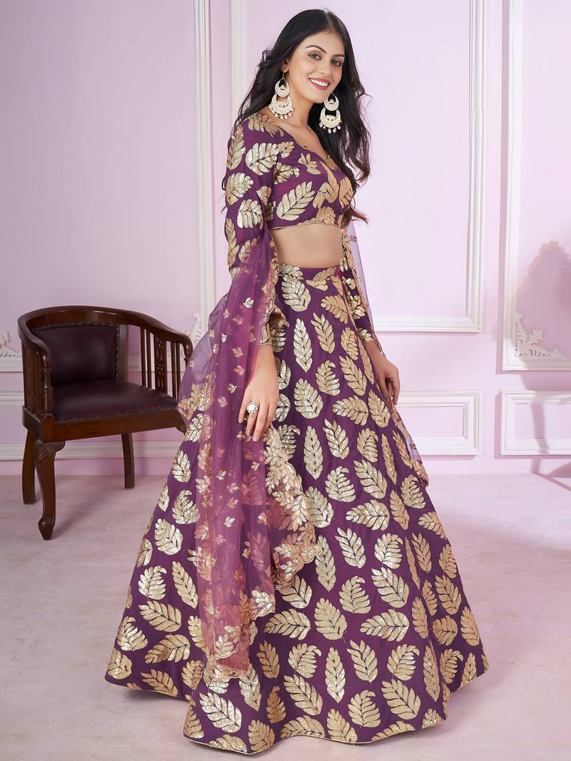 purple georgette embroidered lehenga choli