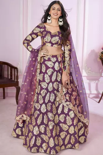 purple georgette embroidered lehenga choli