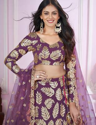 purple georgette embroidered lehenga choli 3