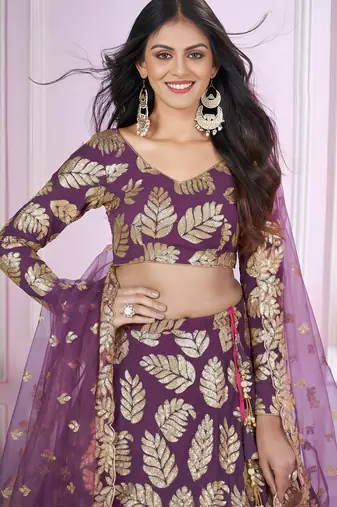 purple georgette embroidered lehenga choli