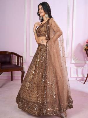 brown net embroidered lehenga choli 2