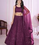 purple net embroidered lehenga choli