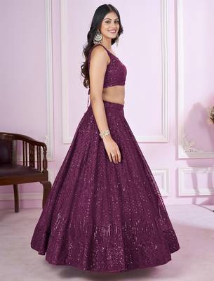 purple net embroidered lehenga choli 4