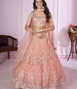 peach net embroidered lehenga choli
