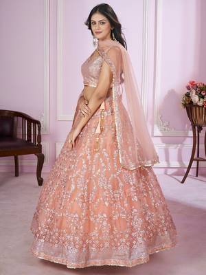 peach net embroidered lehenga choli 2