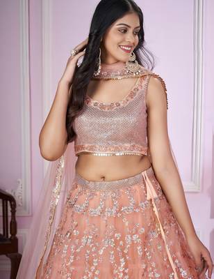 peach net embroidered lehenga choli 4