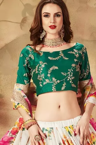 cream organza printed lehenga choli