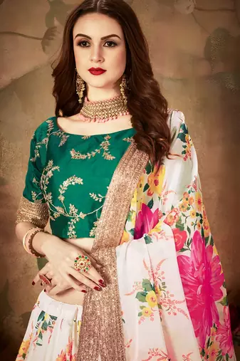 cream organza printed lehenga choli