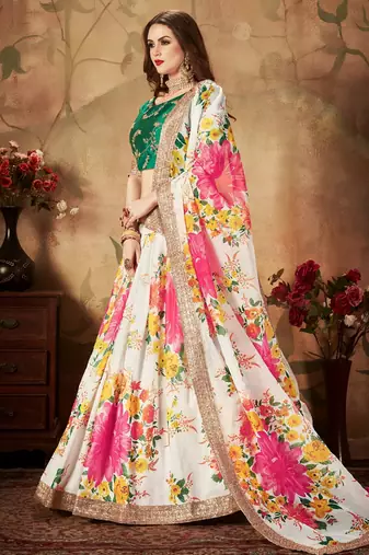 cream organza printed lehenga choli