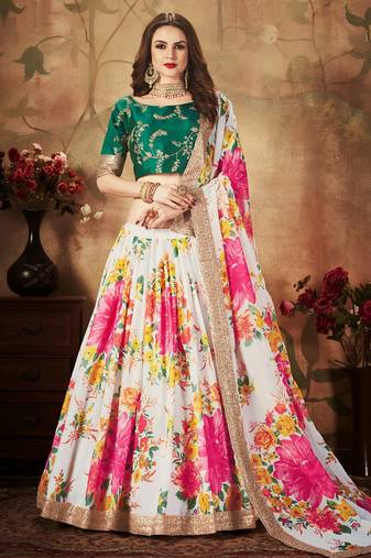 cream organza printed lehenga choli