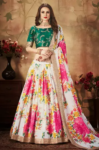 cream organza printed lehenga choli