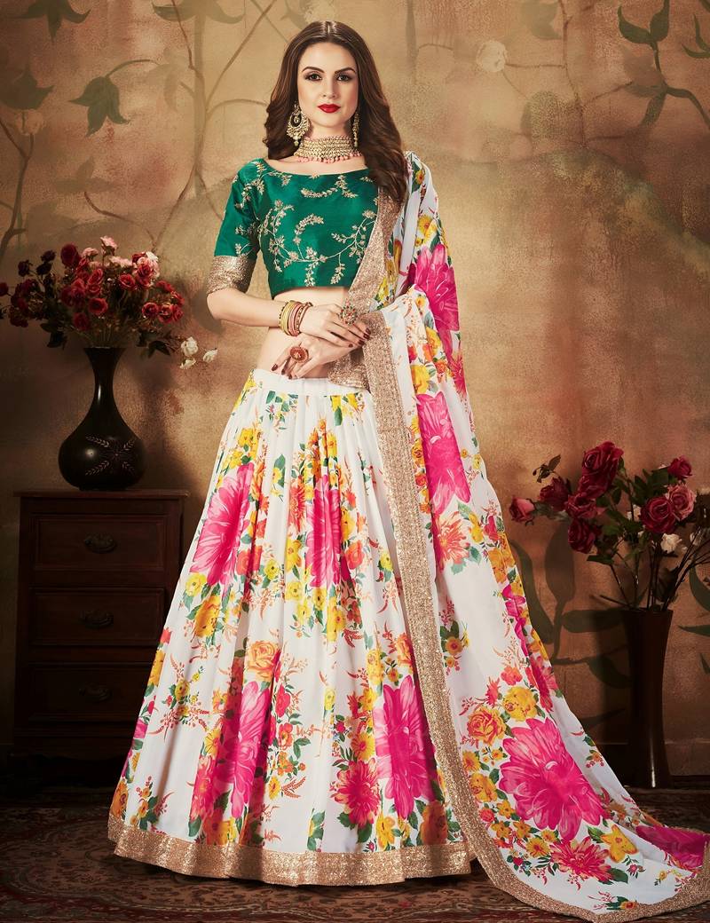 cream organza printed lehenga choli