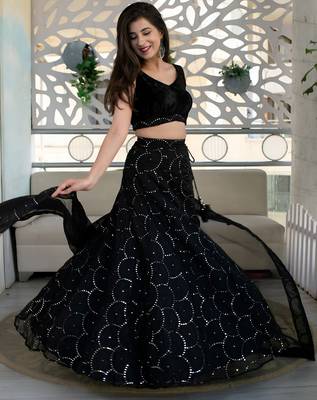 black organza embroidered lehenga choli 2