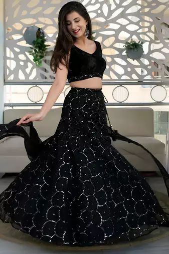 black organza embroidered lehenga choli