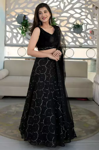 black organza embroidered lehenga choli