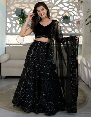 black organza embroidered lehenga choli 4