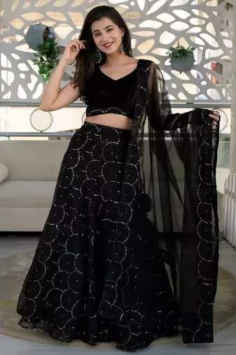 black organza embroidered lehenga choli