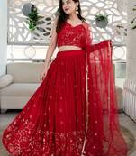 red georgette embroidered lehenga choli