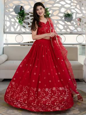 red georgette embroidered lehenga choli 2