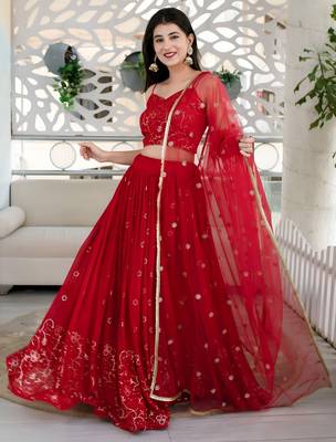 red georgette embroidered lehenga choli 3
