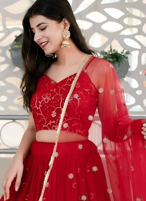red georgette embroidered lehenga choli 4