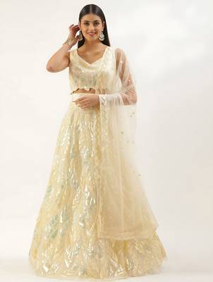 cream net embroidered lehenga choli 1