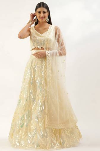 cream net embroidered lehenga choli