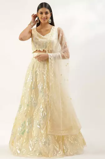 cream net embroidered lehenga choli