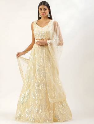cream net embroidered lehenga choli 3