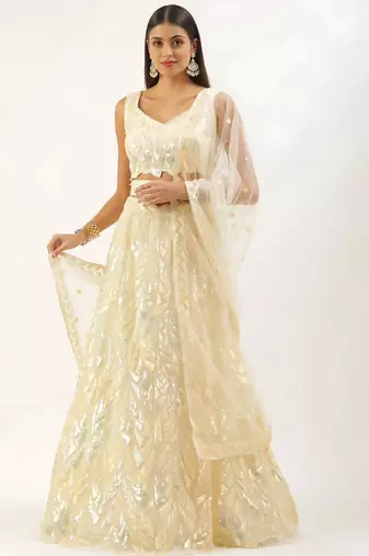cream net embroidered lehenga choli