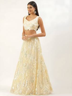 cream net embroidered lehenga choli 4