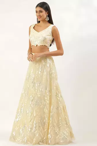 cream net embroidered lehenga choli