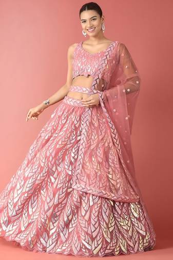 pink net embroidered lehenga choli