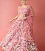 pink net embroidered lehenga choli