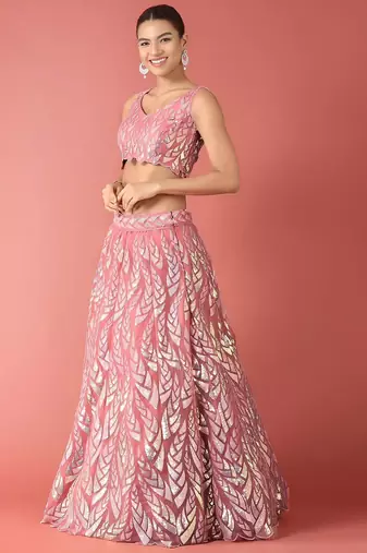 pink net embroidered lehenga choli
