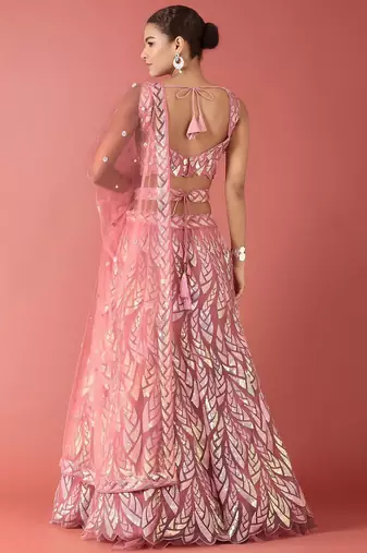 pink net embroidered lehenga choli