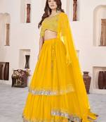 yellow georgette embroidered lehenga choli