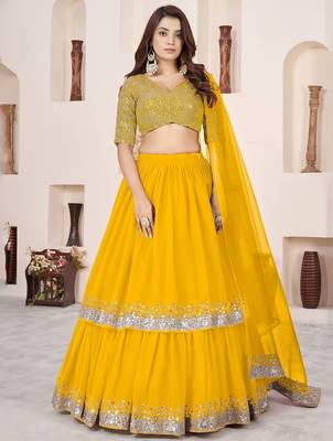 yellow georgette embroidered lehenga choli 2