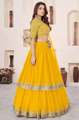 yellow georgette embroidered lehenga choli