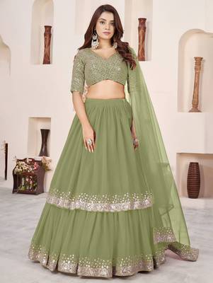 olive georgette embroidered lehenga choli 1