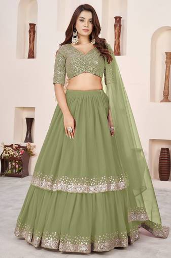 olive georgette embroidered lehenga choli