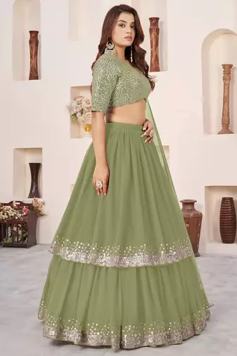 olive georgette embroidered lehenga choli