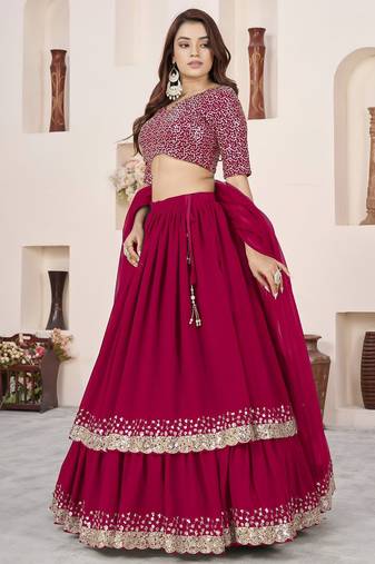 pink georgette embroidered lehenga choli