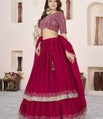 pink georgette embroidered lehenga choli