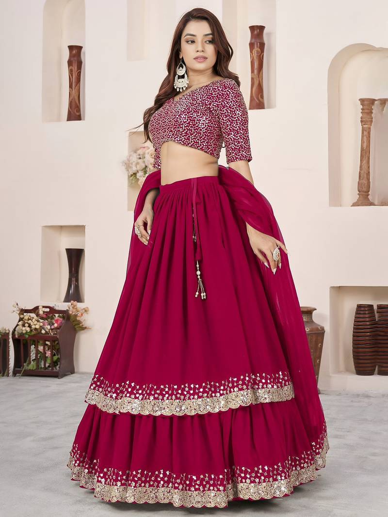 pink georgette embroidered lehenga choli