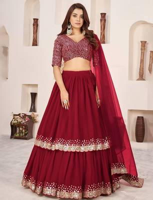 pink georgette embroidered lehenga choli 3