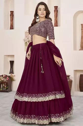 purple georgette embroidered lehenga choli