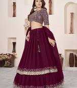 purple georgette embroidered lehenga choli
